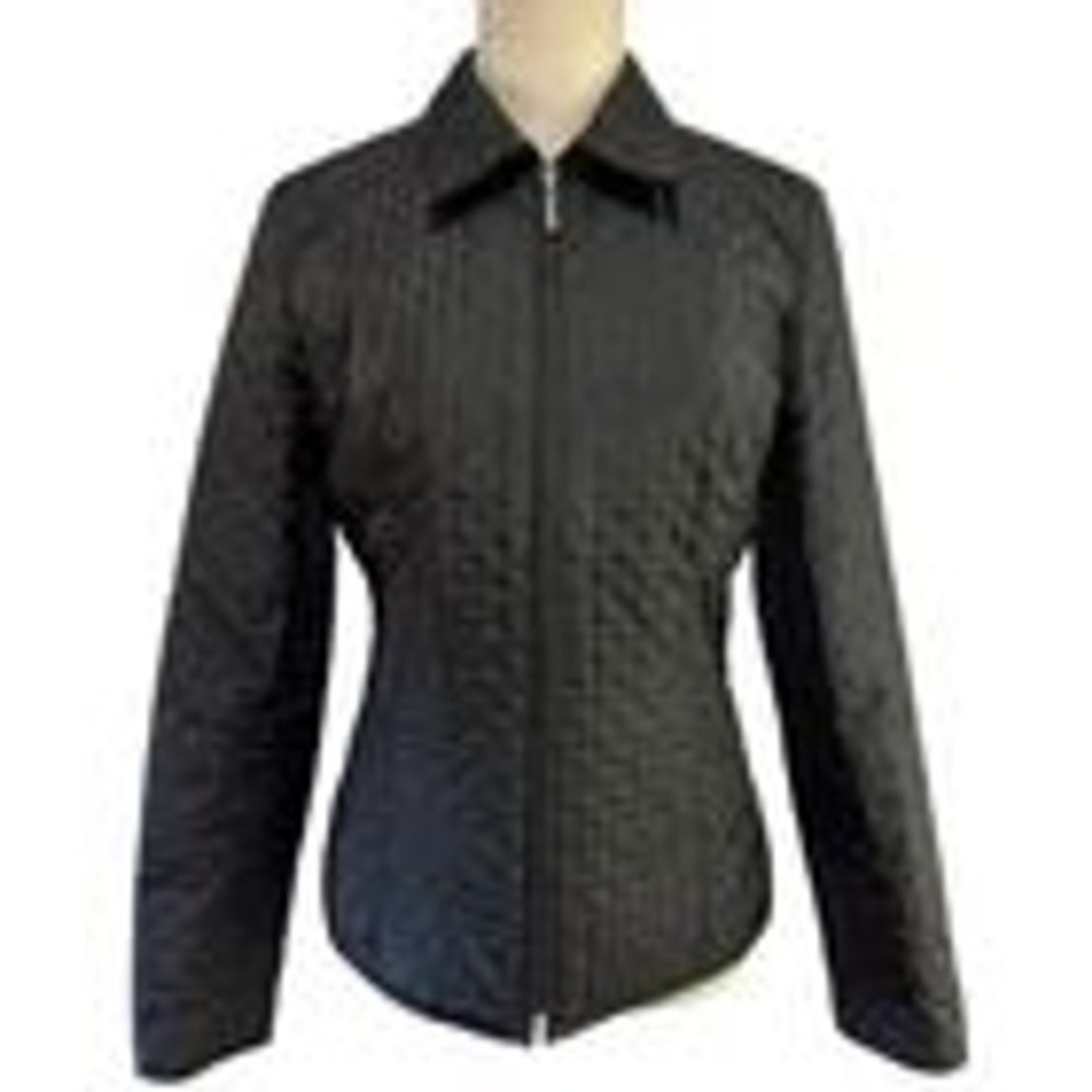 Talbots Quilted Jacket Black Full Zip Collared Classic Women's Size 8